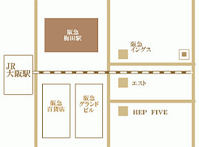 emu　梅田店への地図