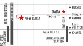 DADA 心斎橋店への地図